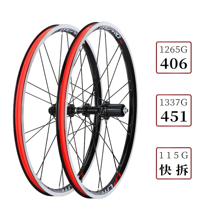 Aluminum Alloy  20 Inch 406/451 Folding Bike WheelSet V Brake Bike Front+Rear Wheels Bicycle Wheelset