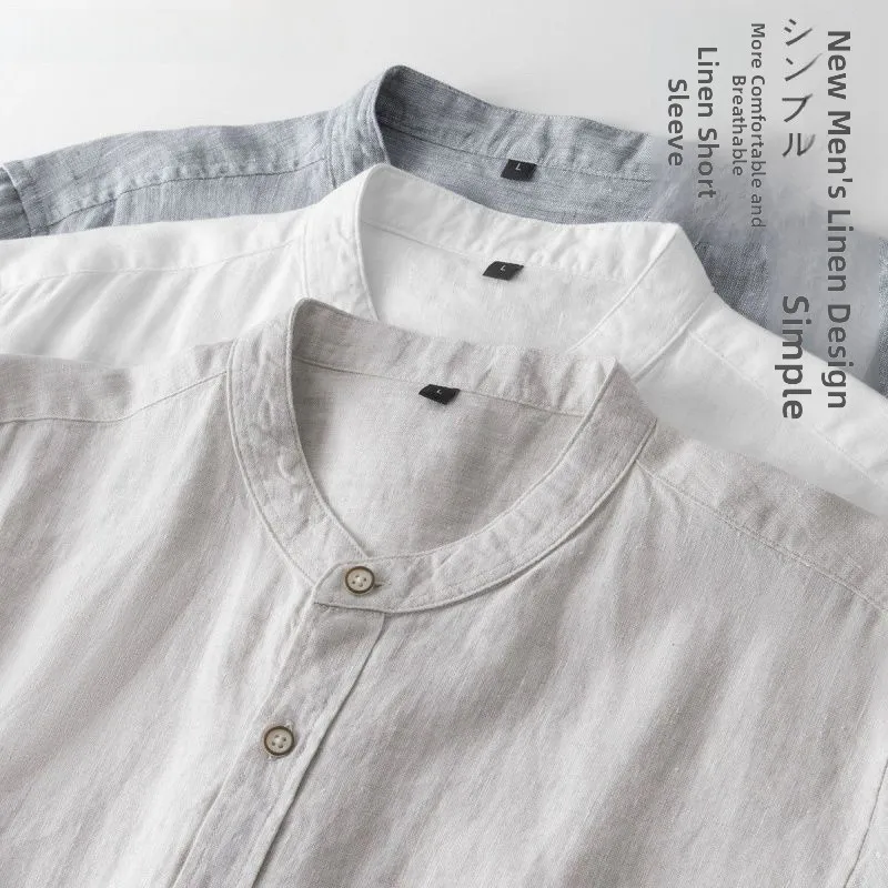 

Linen Cotton Blend Men's irt Breathable ort Sve Stand Fit Youth Faion Summer New Arrival Button up Waed Proc