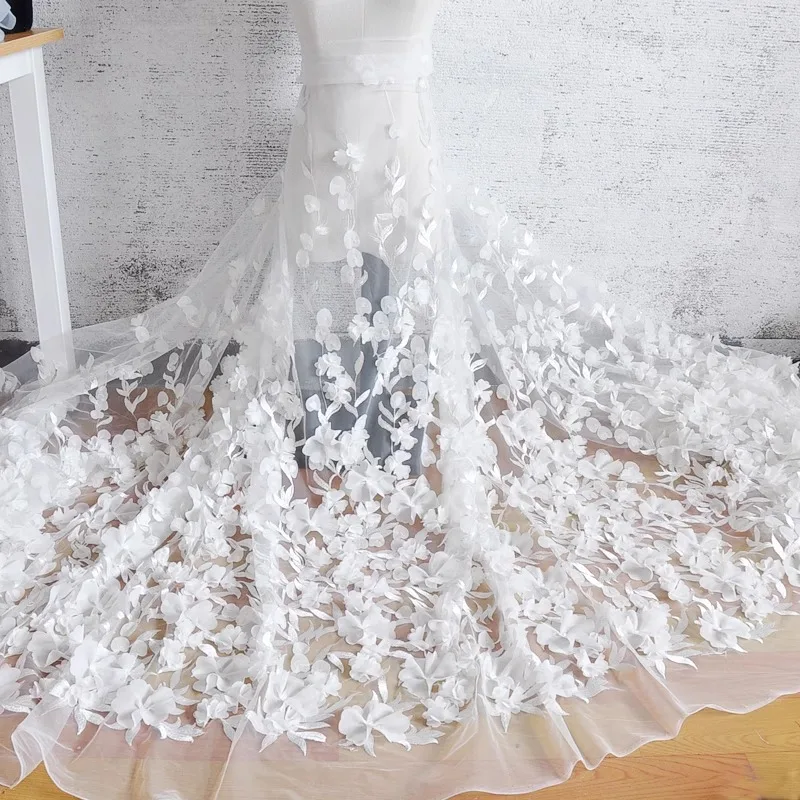 シフォン花レース生地ウェディングドレステールドレスメッシュ立体刺繍スカートアクセサリー-50x130cm