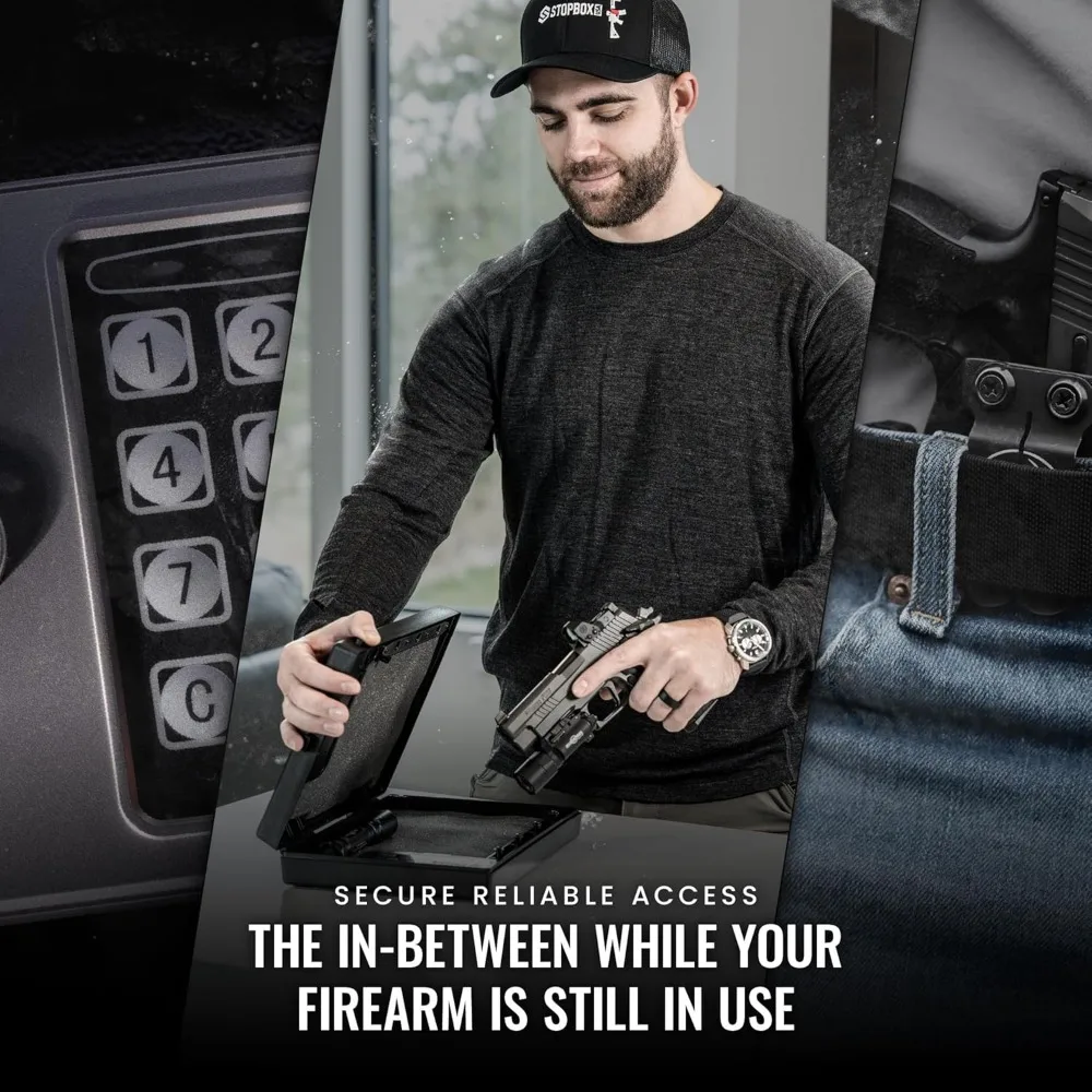 STOPBOX Gun Safe Alternative - Tactical Handgun Storage, Instant Access Portable Gun Case, TSA Compliant Gun Lock Box for Quick