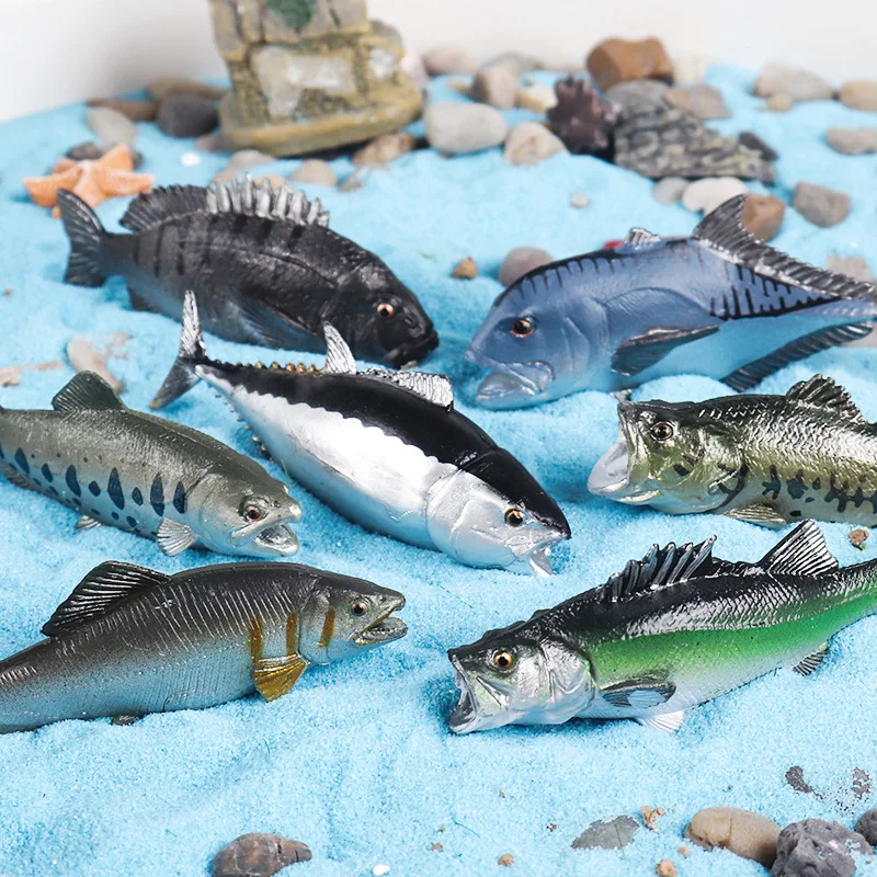 Simulation Marine Sea Life Tuna Salmon Fish Figurines Action Figures Ocean Animals Fish Model  Educational Toys for ChildrenGift