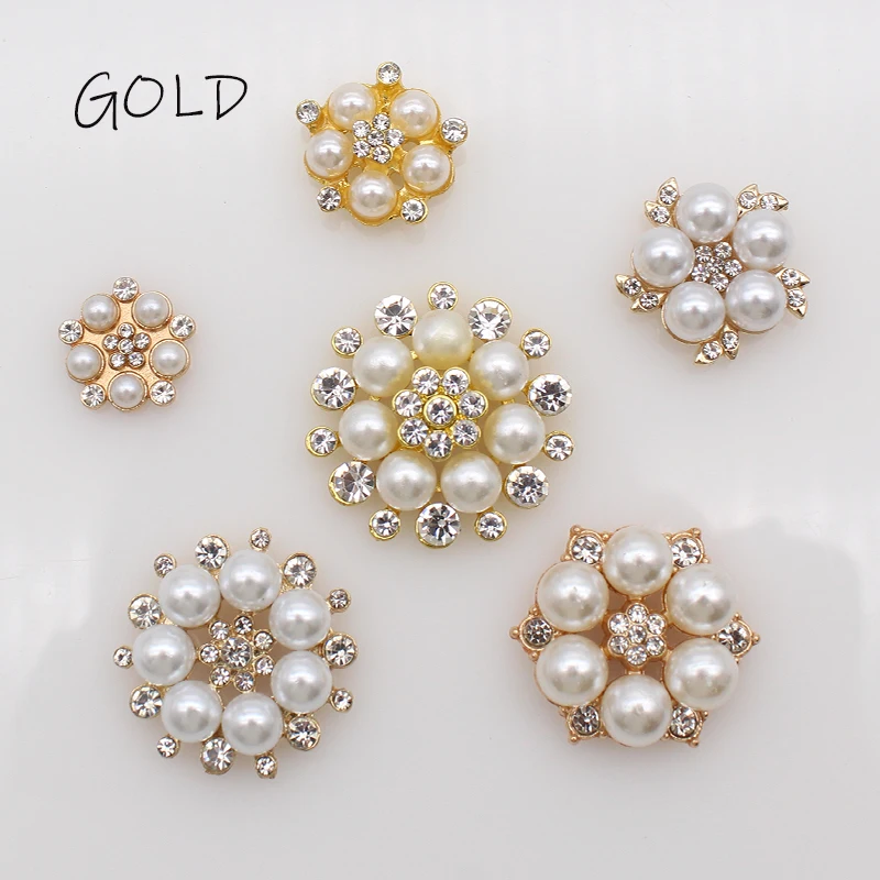 10pcs Gold/Silver Alloy Pearl Rhinestone Decoration Process DIY Wedding Handhold Flower Bow Ribbon Sewing Accessories