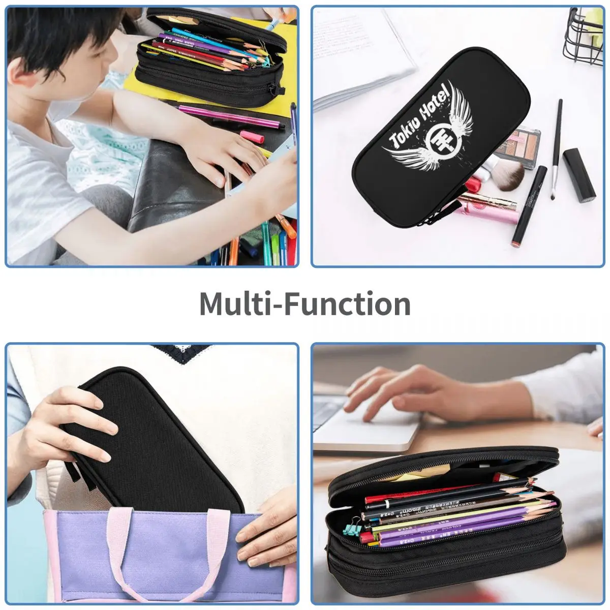 Large Capacity Pen Box Tokio Hotel Logo Office Supplies Rock Music Double Layer Pencilcase Girl Makeup Bags Birthday Gift