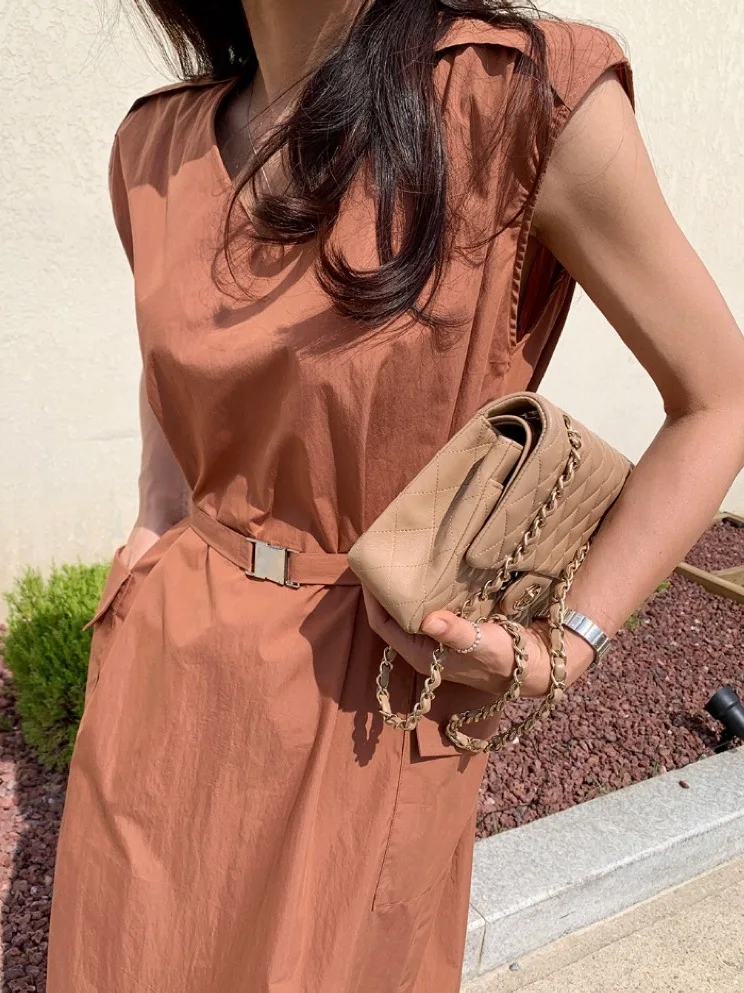 Chic Svel Vest Dr femmes taille ample cintré minceur Ba fendu jupe longue droite été trajet Sle V Ne Poly...