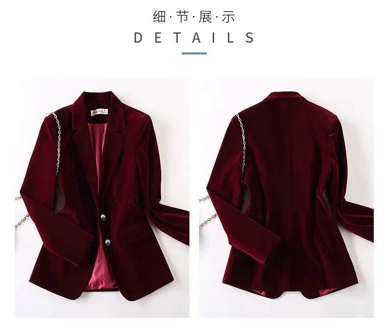 Chaqueta de terciopelo de manga larga para mujer, abrigo de traje Delgado, chaqueta informal de negocios, moda de primavera y otoño, nuevo