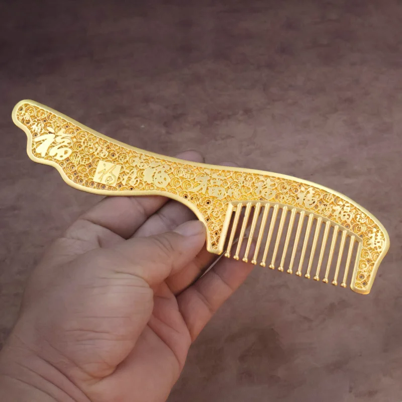 Hollow Fortune Piece with Handle Hair Comb Health Care Hundred Wealth Silver Scraping Mother's Day