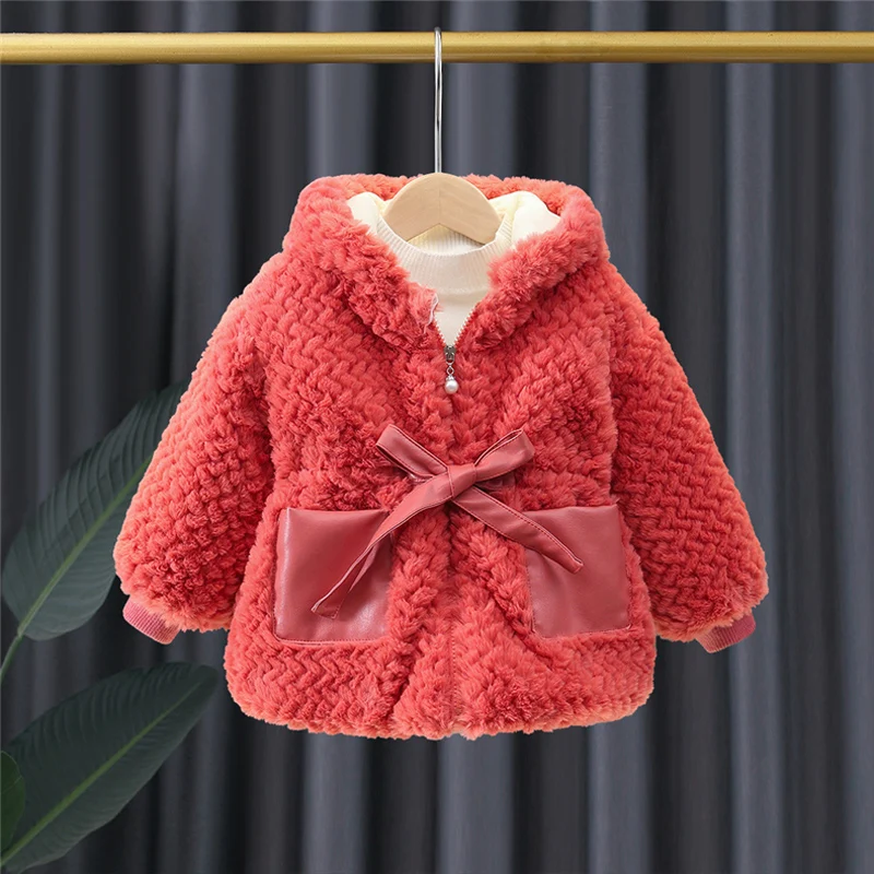 

Winter kids Girls Clothes baby Outfits Fleece Hooded Fur Jacket for toddler children Girls Clothing 2-6 T Birthday Warm Coats