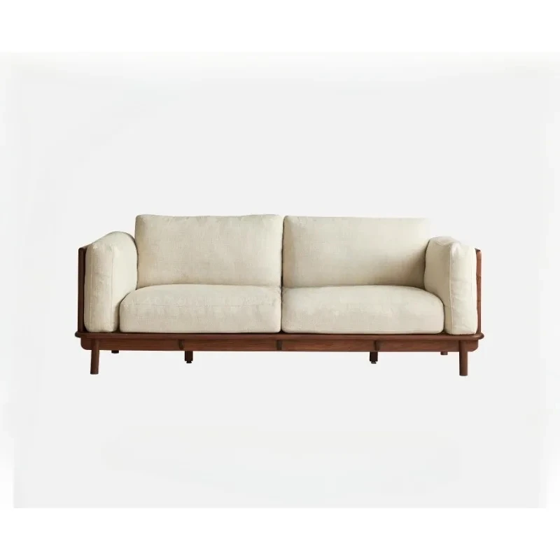 

North American black walnut sofa retro solid wood three-person living room sofa removable and washable fabric