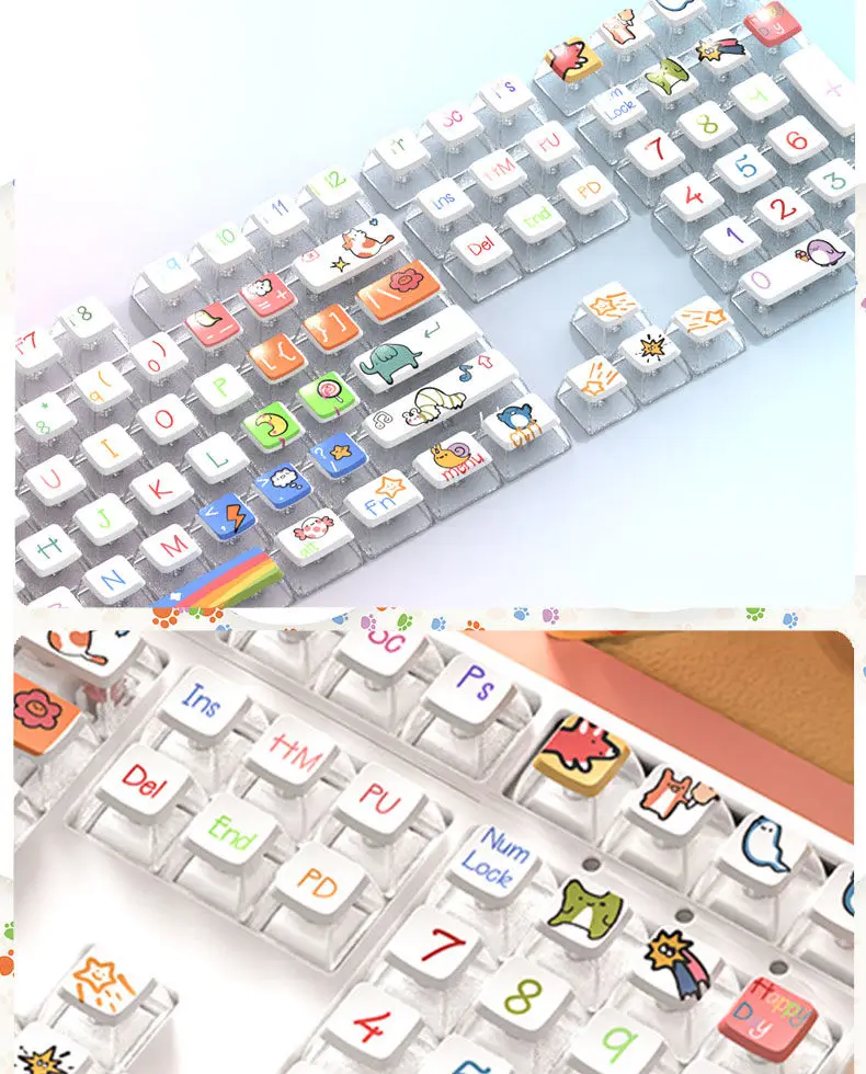 คีย์บอร์ดโปร่งแสงสำหรับปาร์ตี้สัตว์พุดดิ้งคีย์บอร์ด116ปุ่ม ASA โปรไฟล์การระเหิดคีย์บอร์ดอุปกรณ์เสริมคีย์บอร์ด