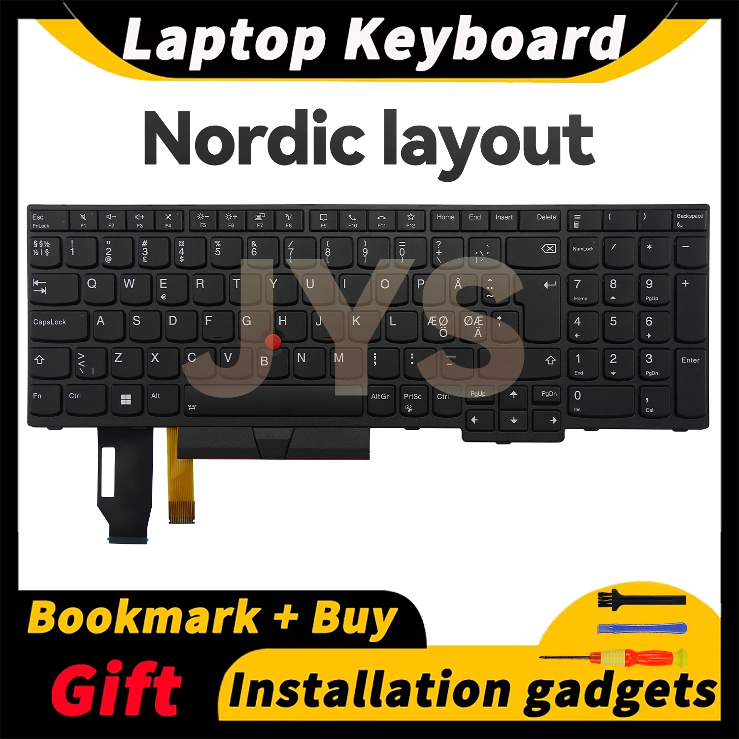 

For Lenovo ThinkPad T15 Gen1 Gen2/P15S Gen1 Gen2 laptop keyboard with backlit Nordic layout keyboards internal 5N20V78142 Black