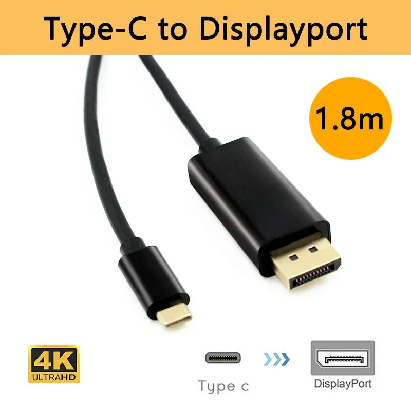 

USBC Type-C to Displayport DP Male to Male 4k Converter Cable 1080P Adapter Swither for PC Display Laptop Projector 1.8m