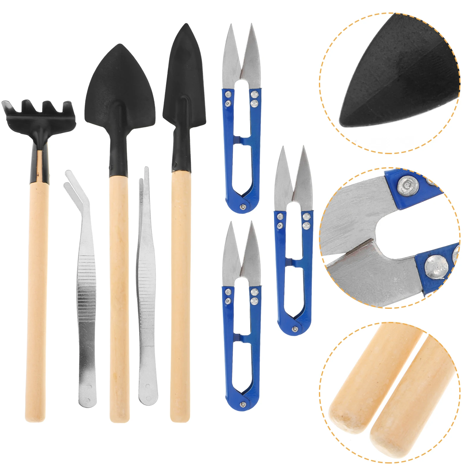 

8 Pcs Mini Garden Hand Tools Set Bonsai Stainless Steel Tweezer Rake Spades Soil Loosening Tool Combination 21