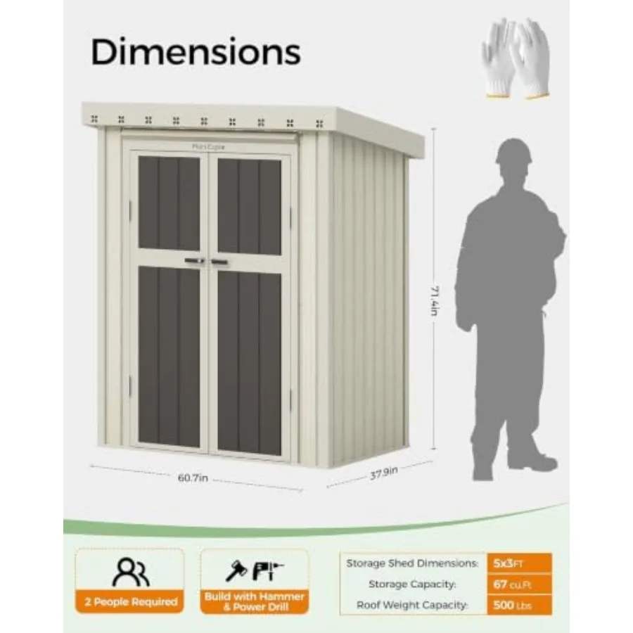Outdoor Storage Shed 5 x 3 FT Lockable Metal Garden Shed Steel Anti-Corrosion Storage Shed with Single Lockable Door for Backya