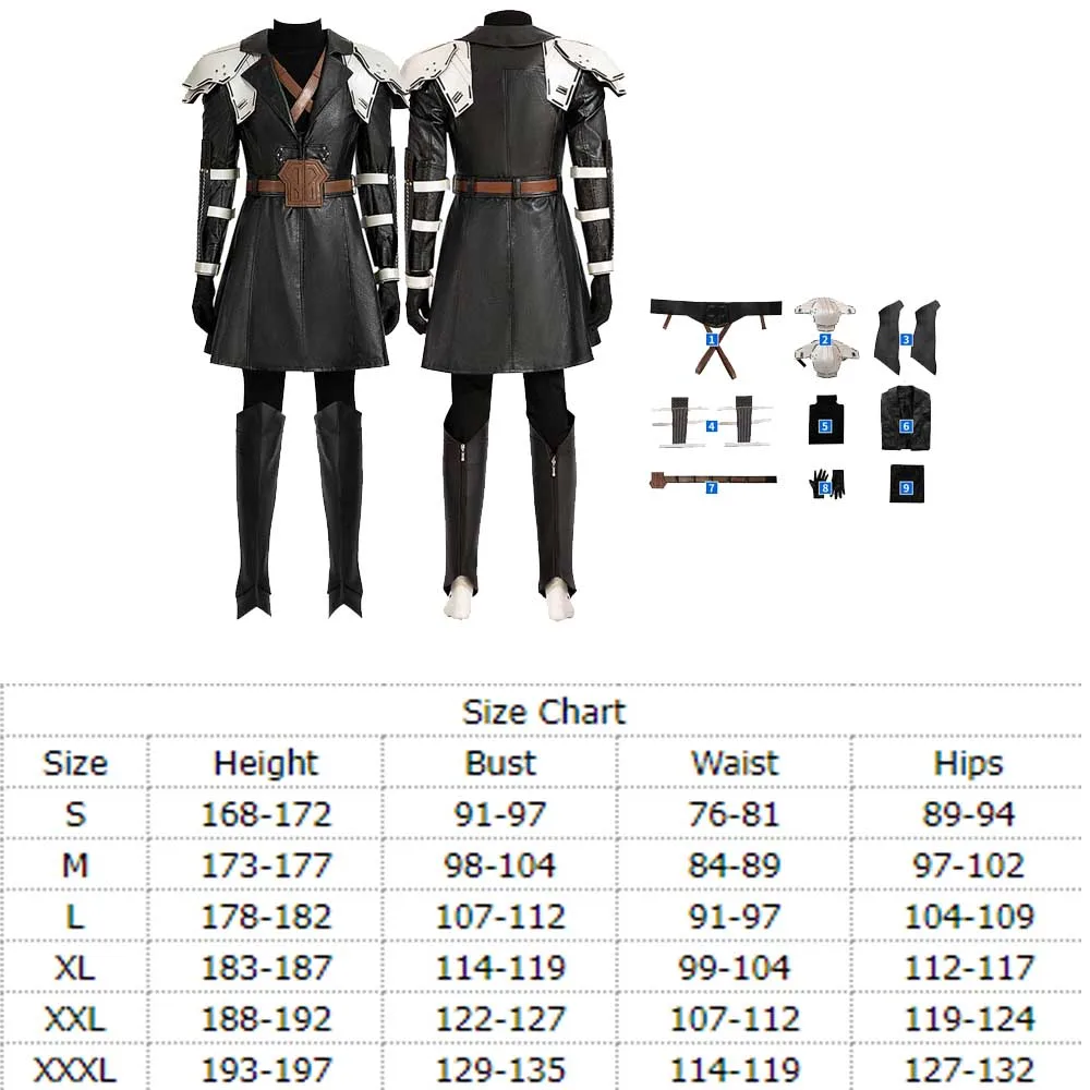 Final Cos Fantasy Sephiroth Top Pants cintura abiti Costume Cosplay uniforme da uomo adulto Halloween Carnival Party travestimento