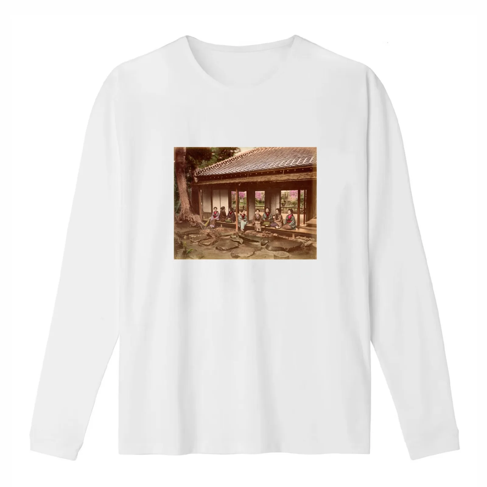 Geisha at Tea House T-Shirt Summer Casual Cotton Tee Oversized Streetwear Tops Vintage Graphic Print Loose Fit Short Sleeve