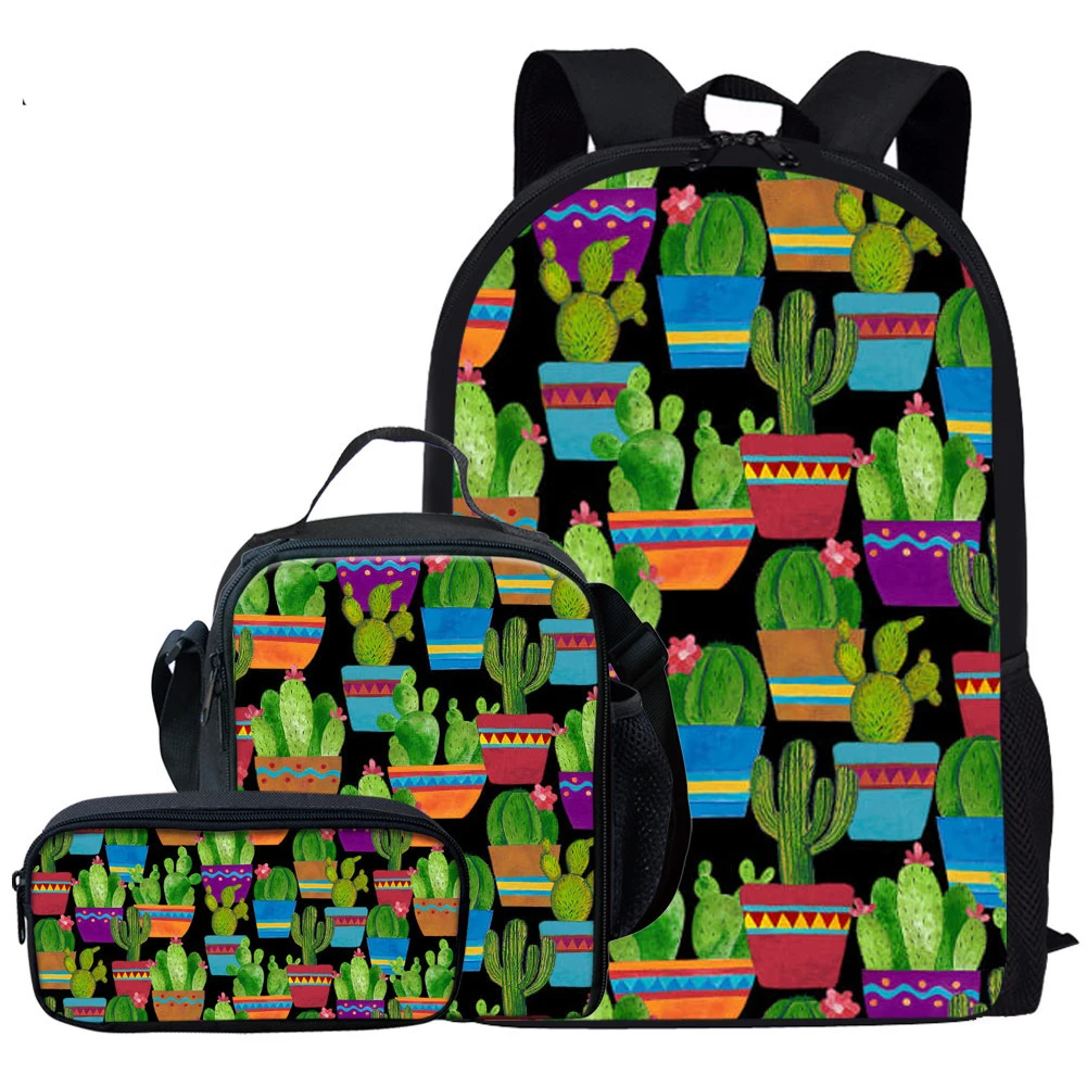 Imagem -03 - Plantas Tropicais Cacto Padrão Mochilas Escolares Mochila Estudantil Elegante Bolsas de Volta à Escola para Meninos e Meninas Adolescentes Criança Peças por Conjunto