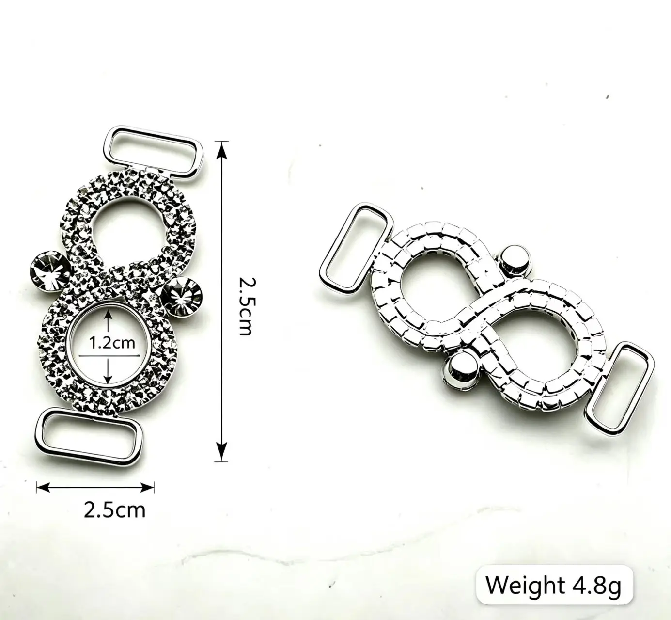 Silver Plated 8 Shape Rhinestone Connector Buckle Bling Bikini Clasp 10Pcs/Pack Swimsuit Garment DIY Decor Accessories