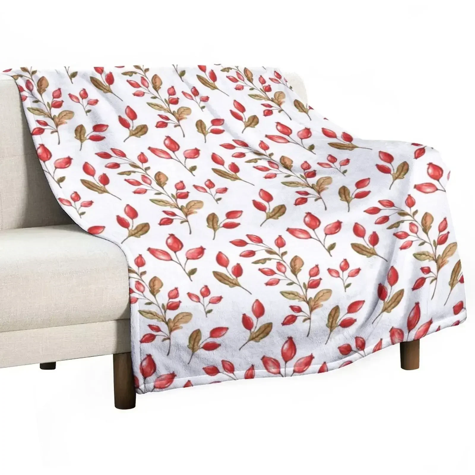 Watercolor Rosehip Pattern Throw Blanket bed plaid Tourist Retros Furry Giant Sofa Hairys Blankets
