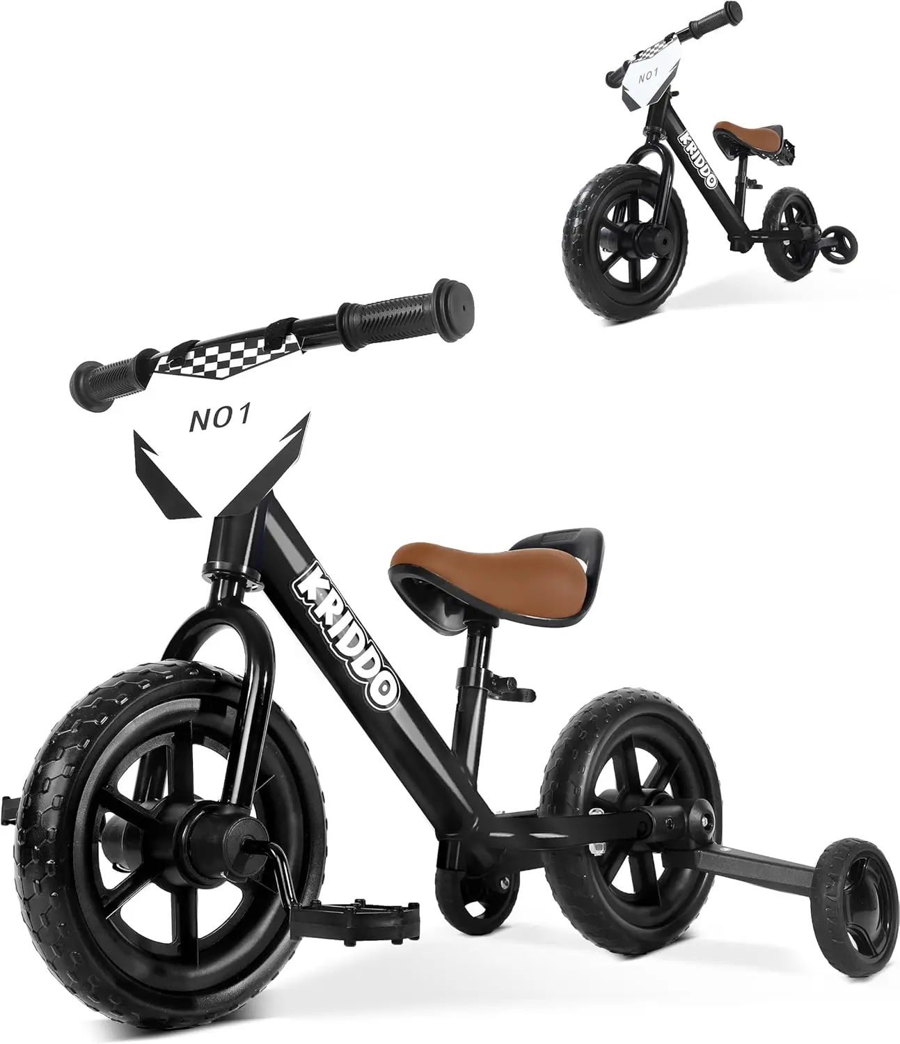 Tricycle 2 en 1 pour enfants, vélo d'équilibre pour tout-petits de 2 ans, poignées, pédales amovibles, roues d'entraînement escamotables, plaque de bricolage, triporteur d'équitation
