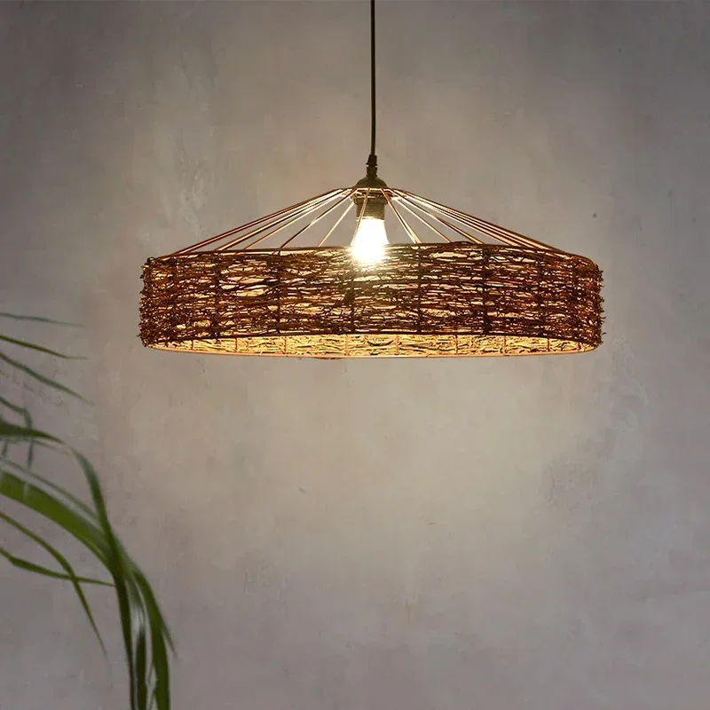 

Nordic Rattan Woven Pendant Light For Bedroom Restaurant Table Kitchen Living Room Retro Nostalgic Iron Art Suspension Luminaire