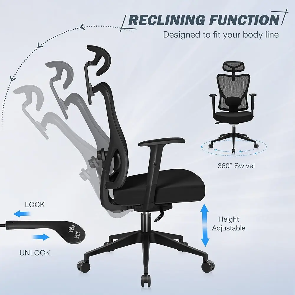Ergonomic Office Chair High Ba Desk Chair With Headrest Executive Computer Chair With Adjustable Lumbar Support Armrests
