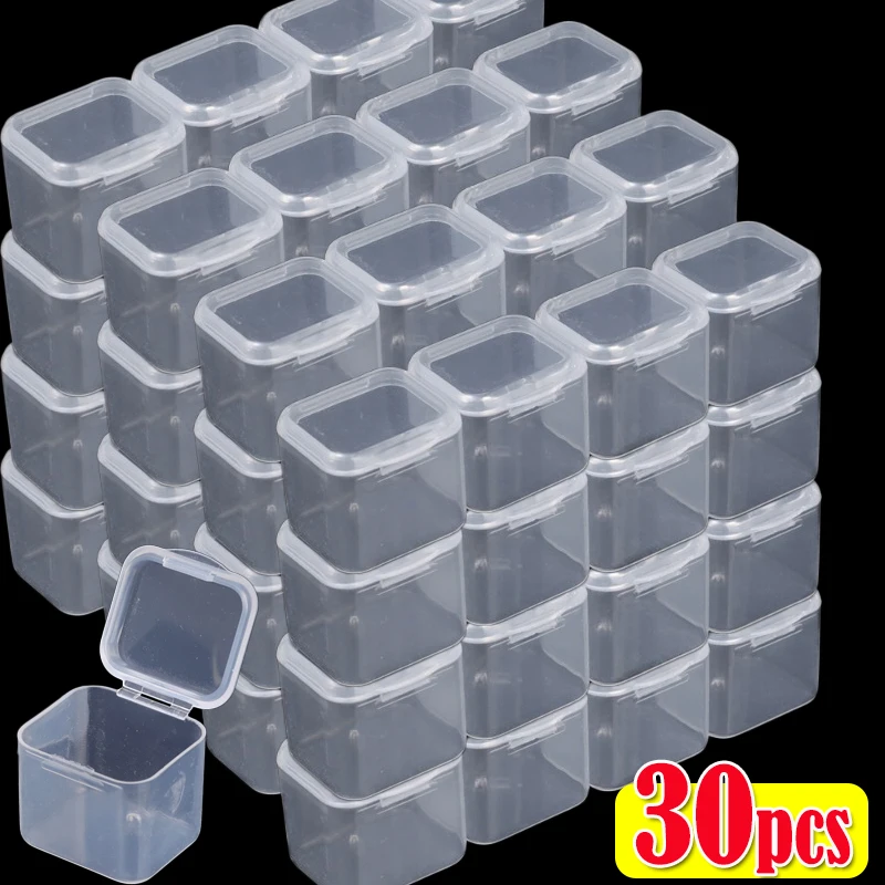 30Pcs Square Mini Storage Box Clear Beads Jewelry Container Case Square Plastic DIY Button Nail Art Packaging Portable Organizer