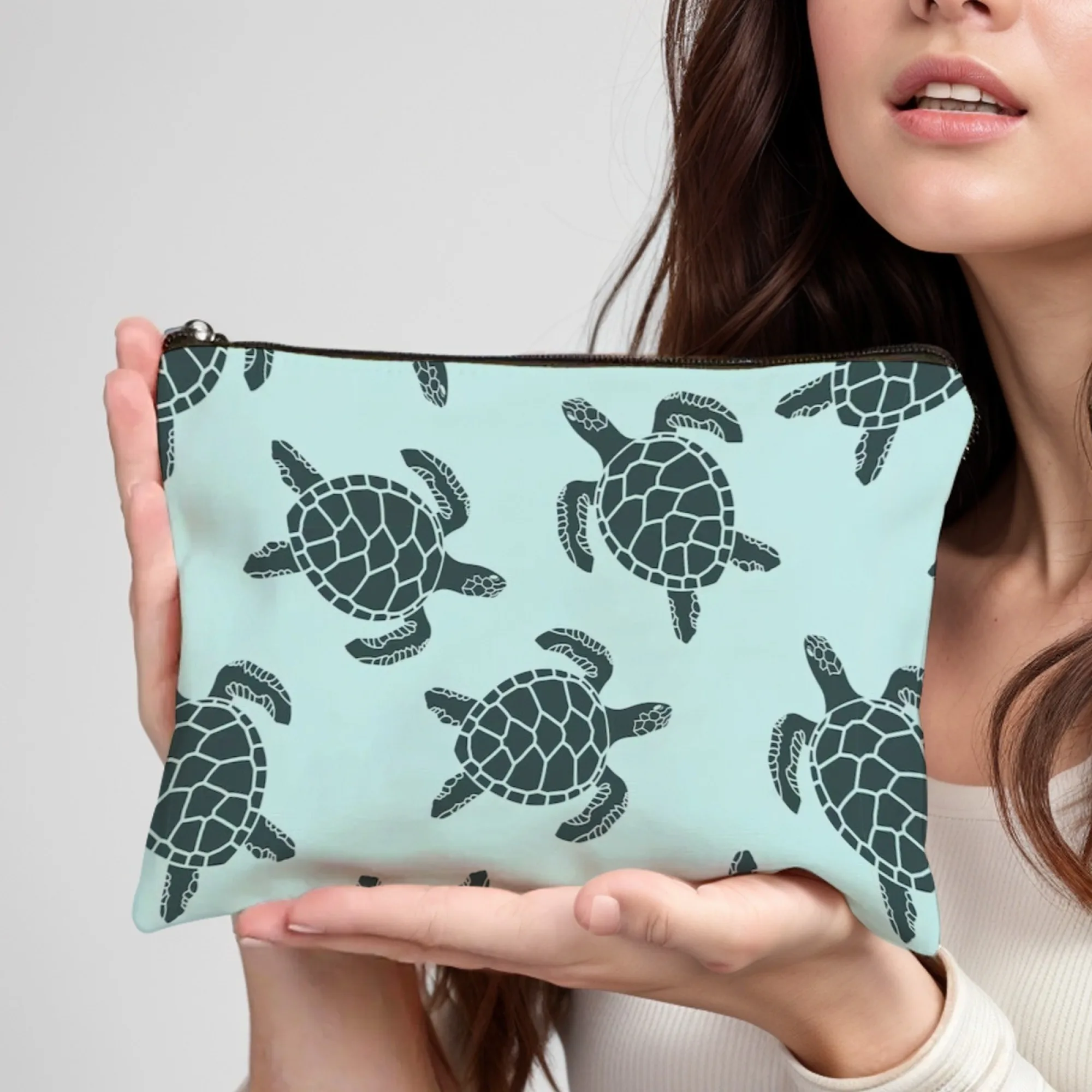 Borsa per cosmetici minimalista per tartarughe Organizzatore da viaggio multifunzionale con modelli di tartarughe sutele Custodia per trucco pieghevole con cerniera