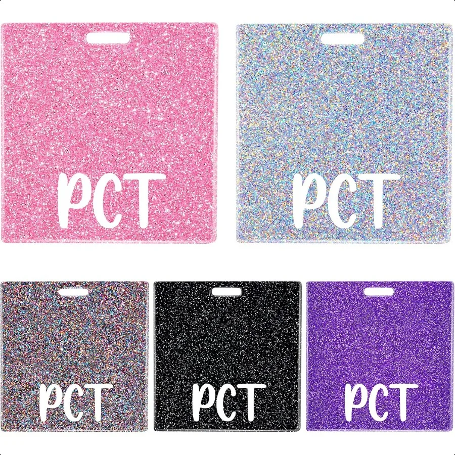 

5 PCS PCT Badge Buddy Card Holder Nurse Nursing Accories Patient Care Tech Glitter Pink Black Colors Purple Sliver Horizontal I