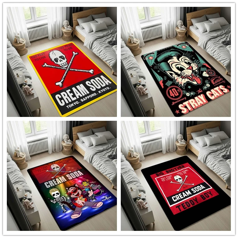 Alfombra TEMMYES Cream Soda de estilo retro japonés rockabilly delinquent (Bōsōzoku), alfombra para sala de estar, alfombra para silla de ordenador