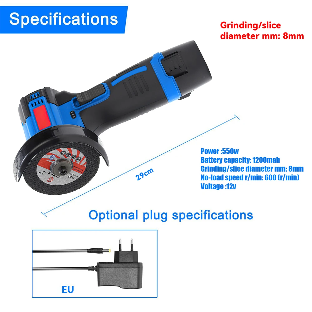 12V Mini Winkelschleifer 550W Akku wiederaufladbare Schneidemaschine Poliermaschine Elektrische Handschleifmaschine Poliermaschine – Detail 9