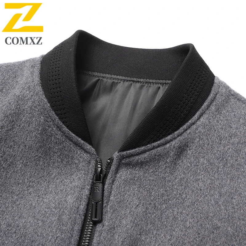 COMXZ 2025 New Wool Jacket Mens Casual Baseball Collar Commuting Office Coat Fashionable Comfortable Business Casual Outerwear