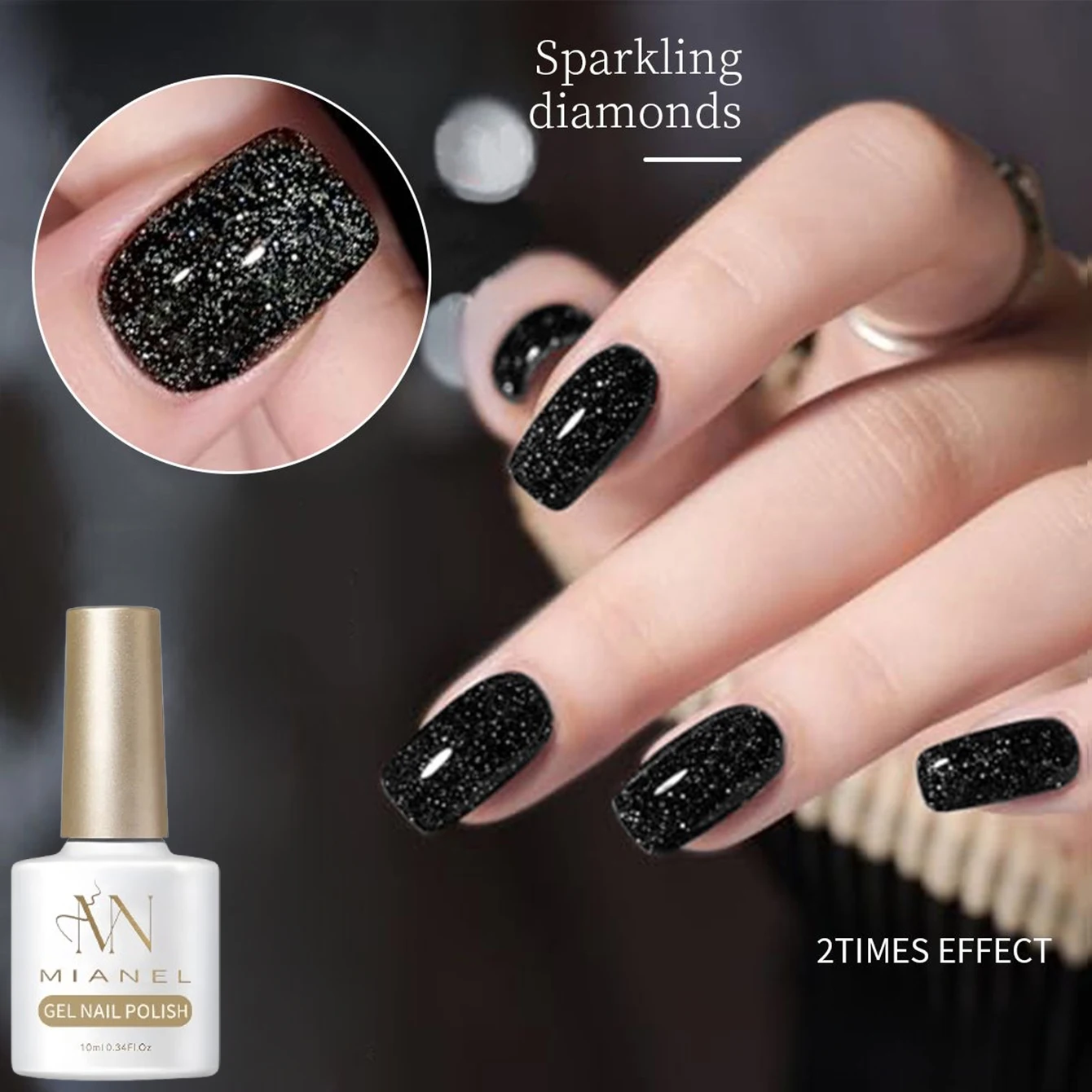 10ML 1 Stück Beliebter Bestseller Aufhellender Schwarzer Nagellack Strobe Black Glitter Super Flash Diamond Gel Nagellack Nagelzubehör