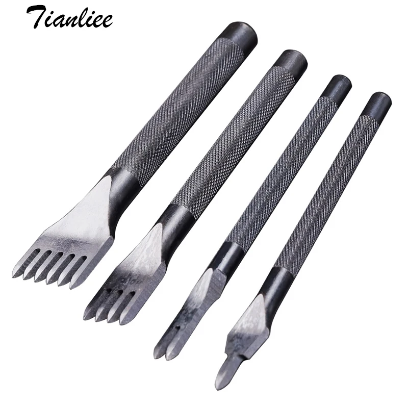 

4 Pcs Leather Craft Tool Steel Leather Hole Punches 1 2 4 6 Prong Black Flower Rod Diamond Cutting Leather Point Chisel DIY Tool