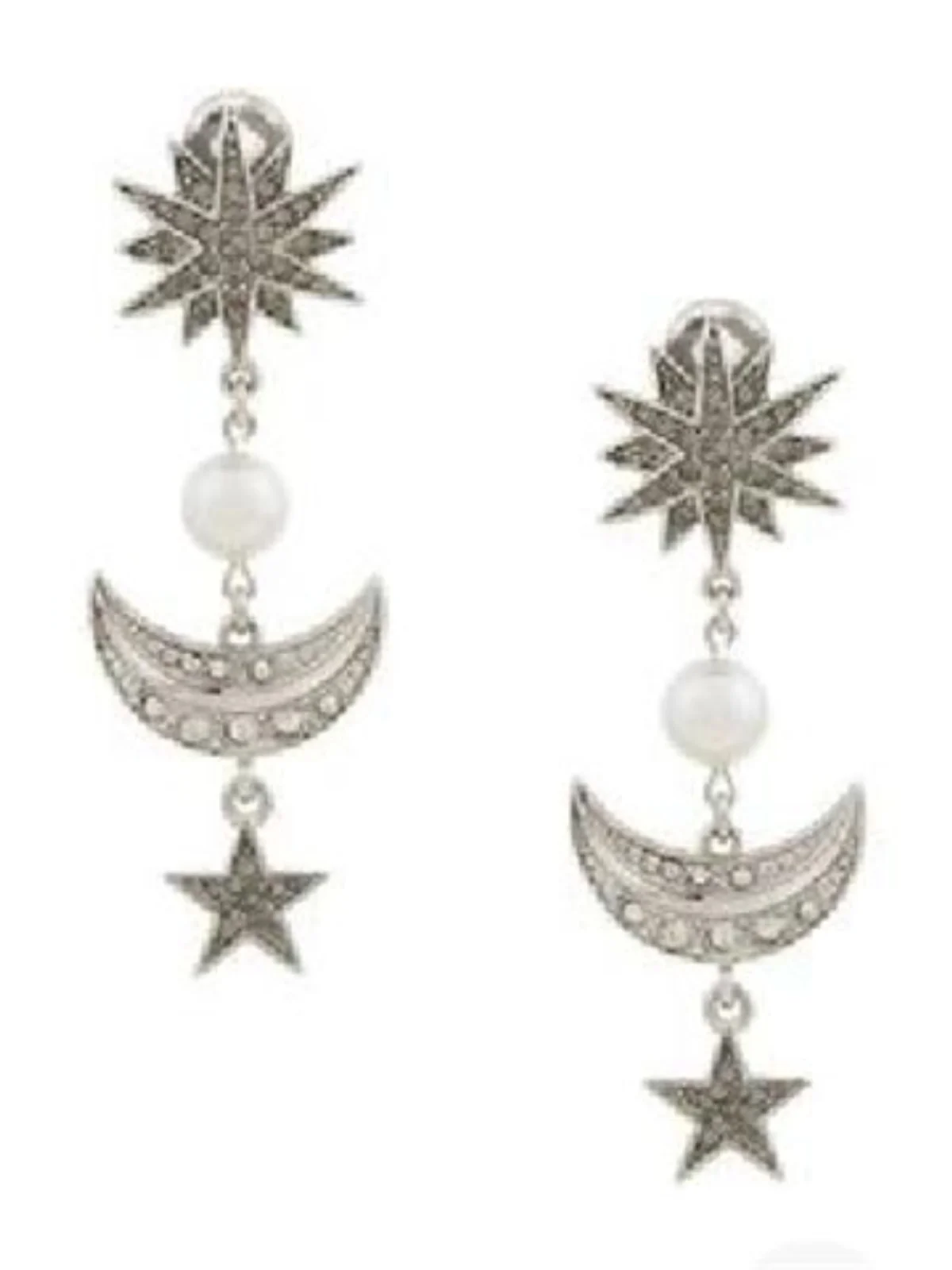 Star and moon shape pearl full of diamonds long exaggerated ear clips