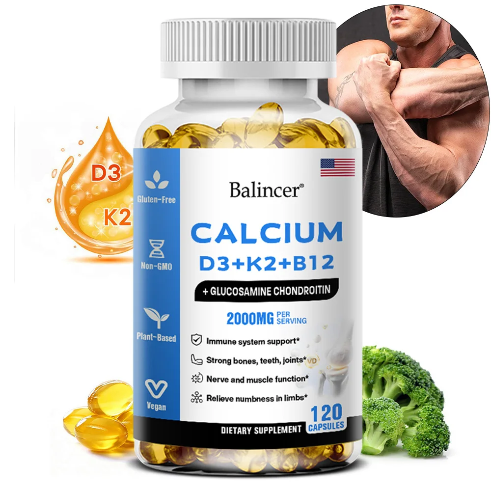 Cápsulas de calcio - Vitamina D3+K2+B12, alivian el dolor de artritis y las articulaciones, reparan el cartílago, fortalecen los huesos, apoyan el sistema inmunitario