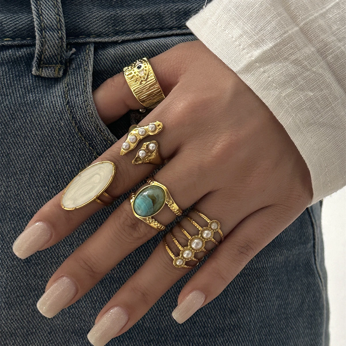 Women's Retro Gold Plated Evil Eye Stackable Ring, Trendy