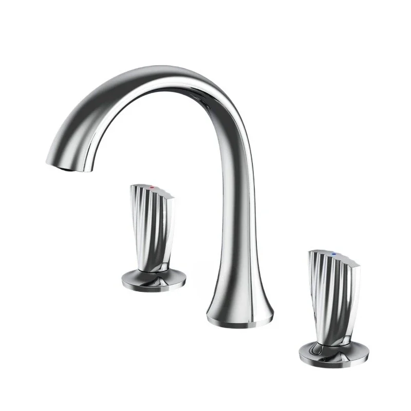 

Three-hole basin faucet is all copper, household double-handle hot and cold faucet split basin