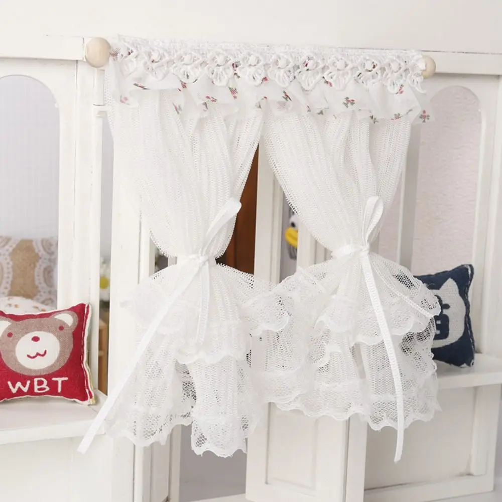 1:12 Scale Dollhouse Window Curtain Bedroom Door Micro Life Miniature Lace Curtain Scene Decor Living Room Doll Curtain Model