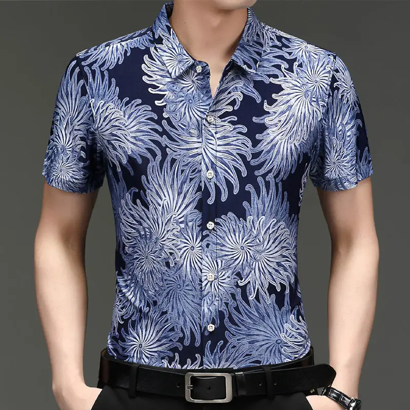 New Summer Floral Shirt Men's Short-sleeved Middle-aged  Fashionable Casual Business Half-sleeved Dad's Fashion