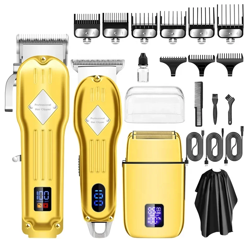 973 Hair Clippers Electric Shaver Hair Trimmer 3 Pieces Grooming Set Usb Stainless Steel NEW For Men Barber Shop 3 In 1