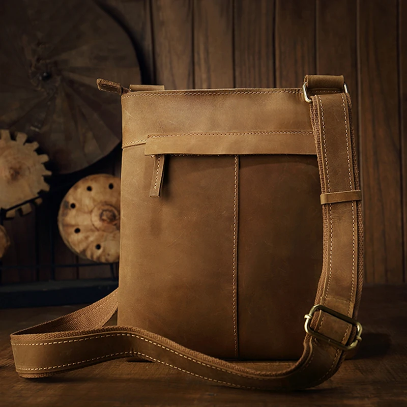 Handmade Vintage Genuine Leather Crossbody Bag Retro Cowhide Shoulder Bag Fashion Messenger Bag Men Office 10 inch Laptop Bag