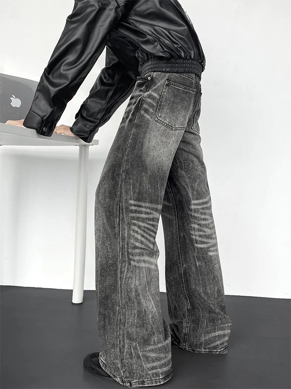 

aduated Bla Lightning Pattern Flared Jeans Men's Spring Cleanfit Straight Knife American Casual Long Pants