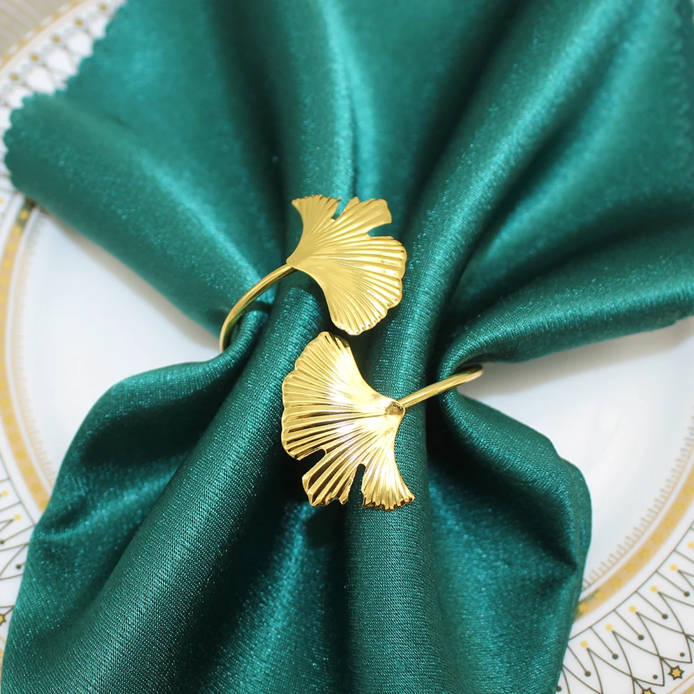 12Pcs Gingko Napkin Ring Gold Leaf Napkin Holders for Wedding Party Christmas Thanksgiving Table Decoration and Daily Use HB49