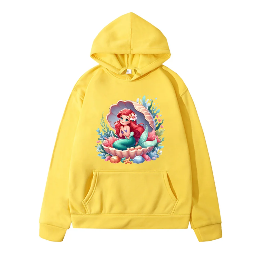 Little Mermaid Ariel Cartoon Print Pullover Autumn Winter Kids Hoodie Disney Ocean Princess Sweatshirt Kawaii Girls Casual Hoody