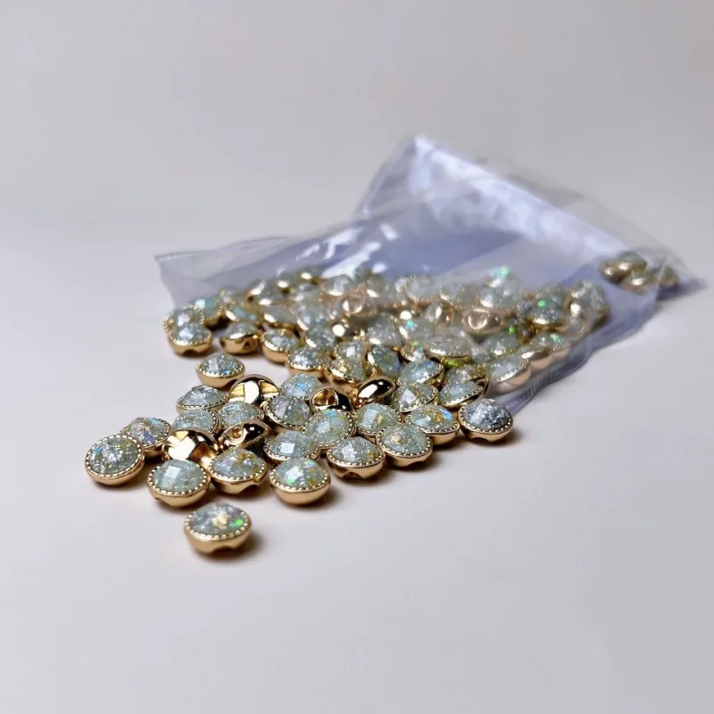 10pcs Beautiful Gem-like Buttons 10mm Small Round Metal Shank Buttons Skirt Shirt Cuff Neckline Decorative Buttons