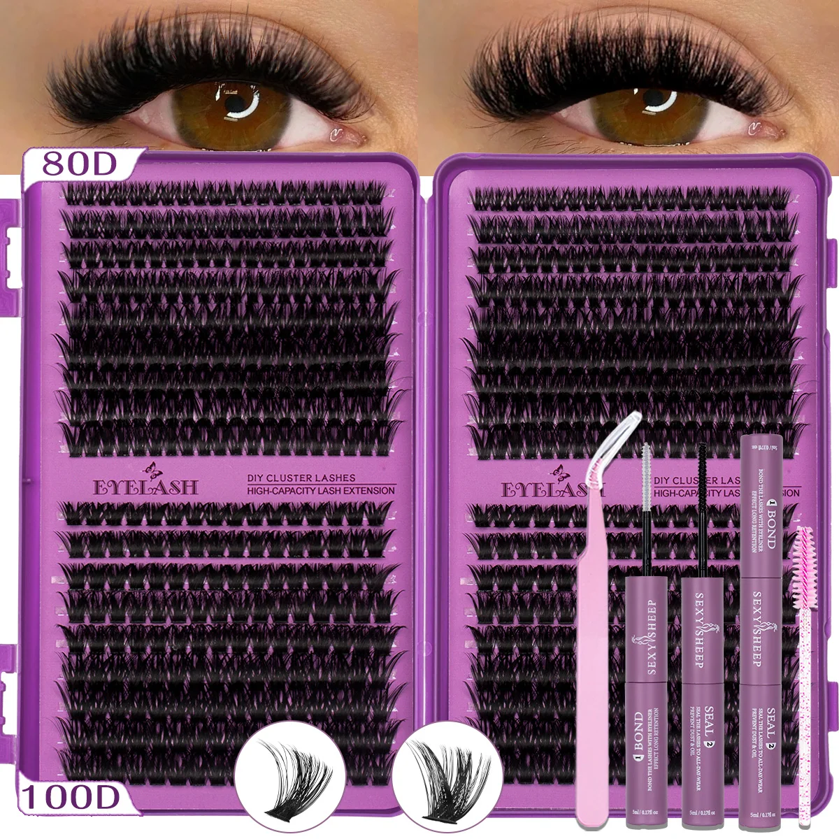 DIY Wimpernbüschel-Set Einzelwimpern-Kit Großes Set mit Kleber und Versiegelung Wimpernpinzette Wispy Lashes Kit Wiederverwendbar – Detail 7