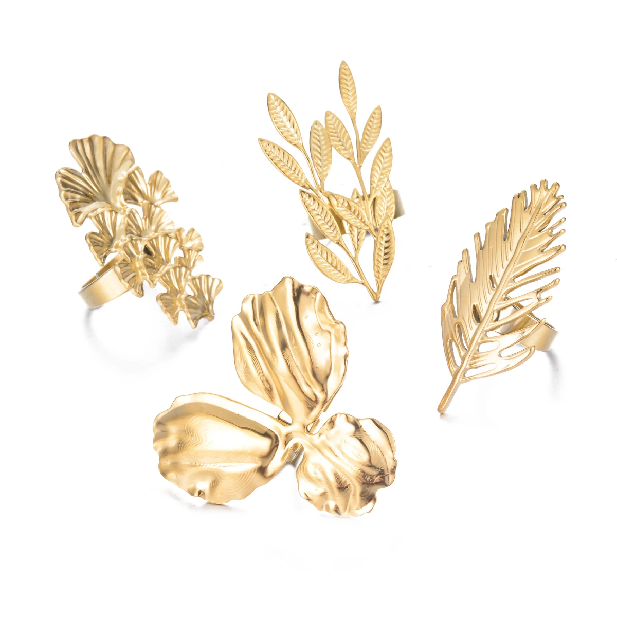 Exquisite Fashion Tree Branch Leaves Ring for Women Gold Color Plant Stainless Steel Punk Jewelry Gifts for Friend Wholesale