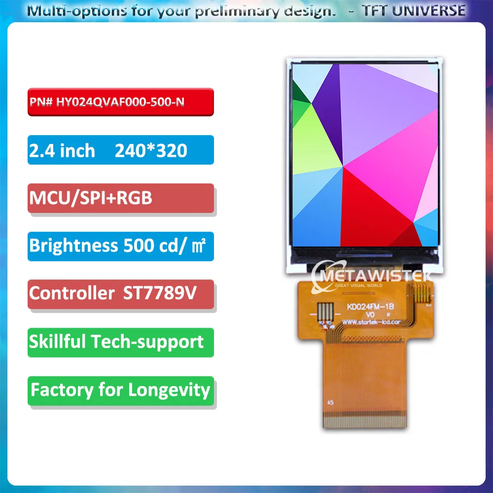 

2.4inch 240x320 MCU SPI+RGB LCD screen with ST7789 controller support touch display 500cd brightness NO MOQ for long-term supply