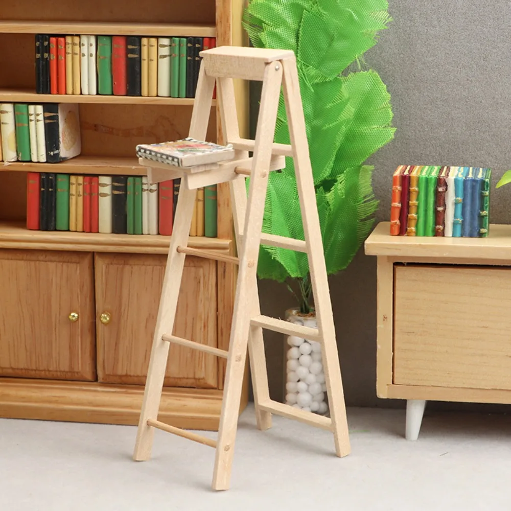 Miniature Model Wooden Ladder Dollhouse Red White Wooden Creative Figurine Stairs Toys Cute Dollhouse DIY Dollhouse Mini Ladder