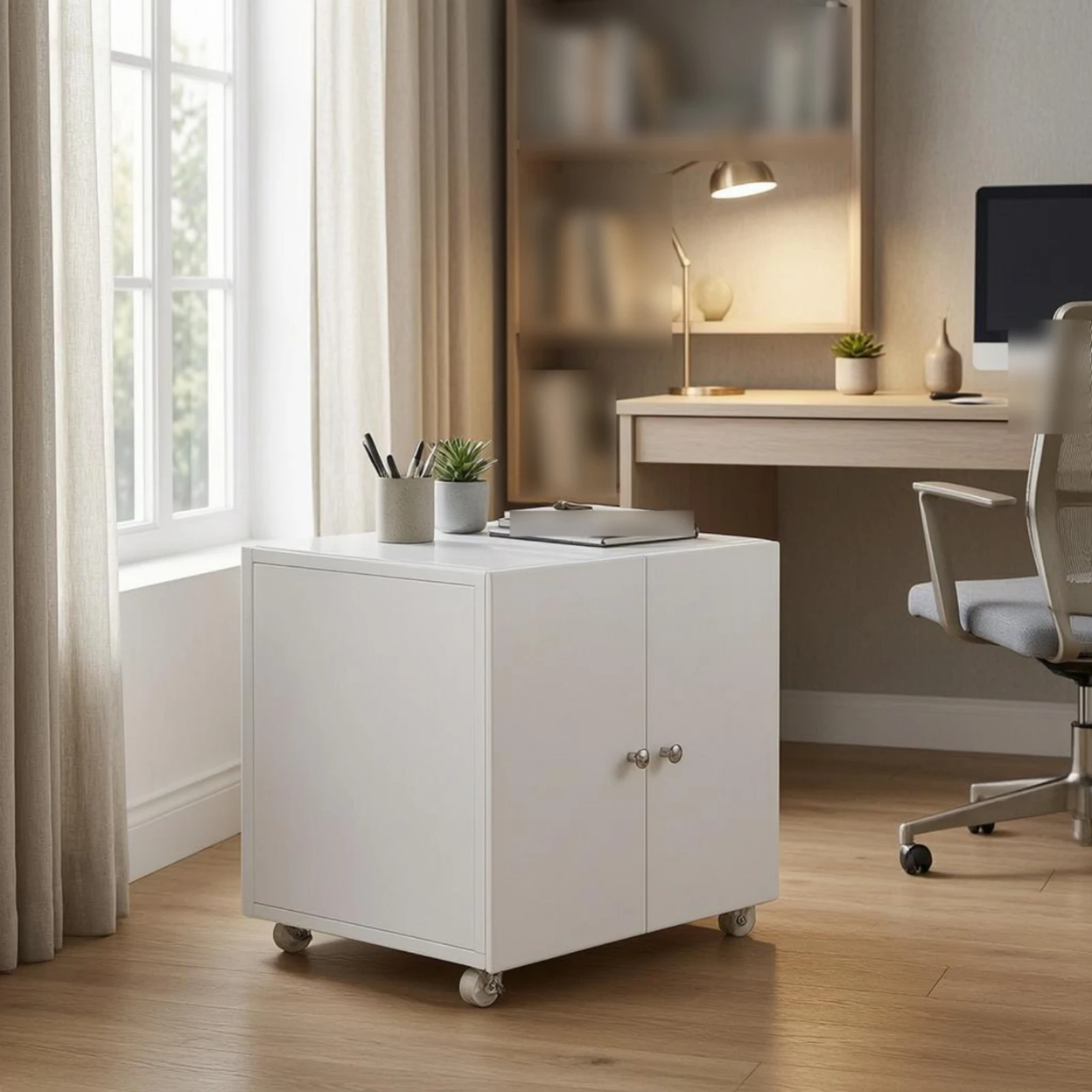 

Mobile Cabinet Base Casters Double Door Cabinet Office Furniture Painted Finish Enclosed